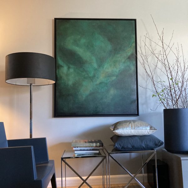 Studium w szmaragdzie 02. 2022 - SOLD Akryl na płótnie, technika własna 100 cm x 120 cm x 1 cm / 3 cm dębowa rama (czarny mat)