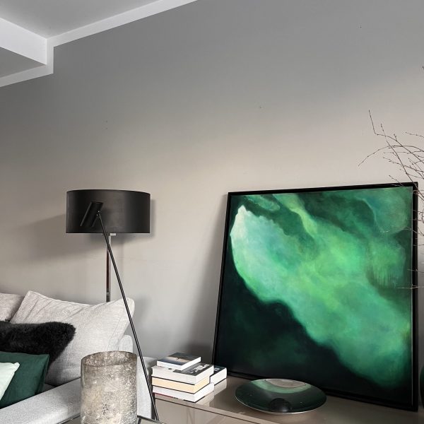 Studium w szmaragdzie 05. 2023 Akryl na płótnie, technika własna 100 cm x 100 cm x 1 cm / 3 cm dębowa rama (czarny mat)
